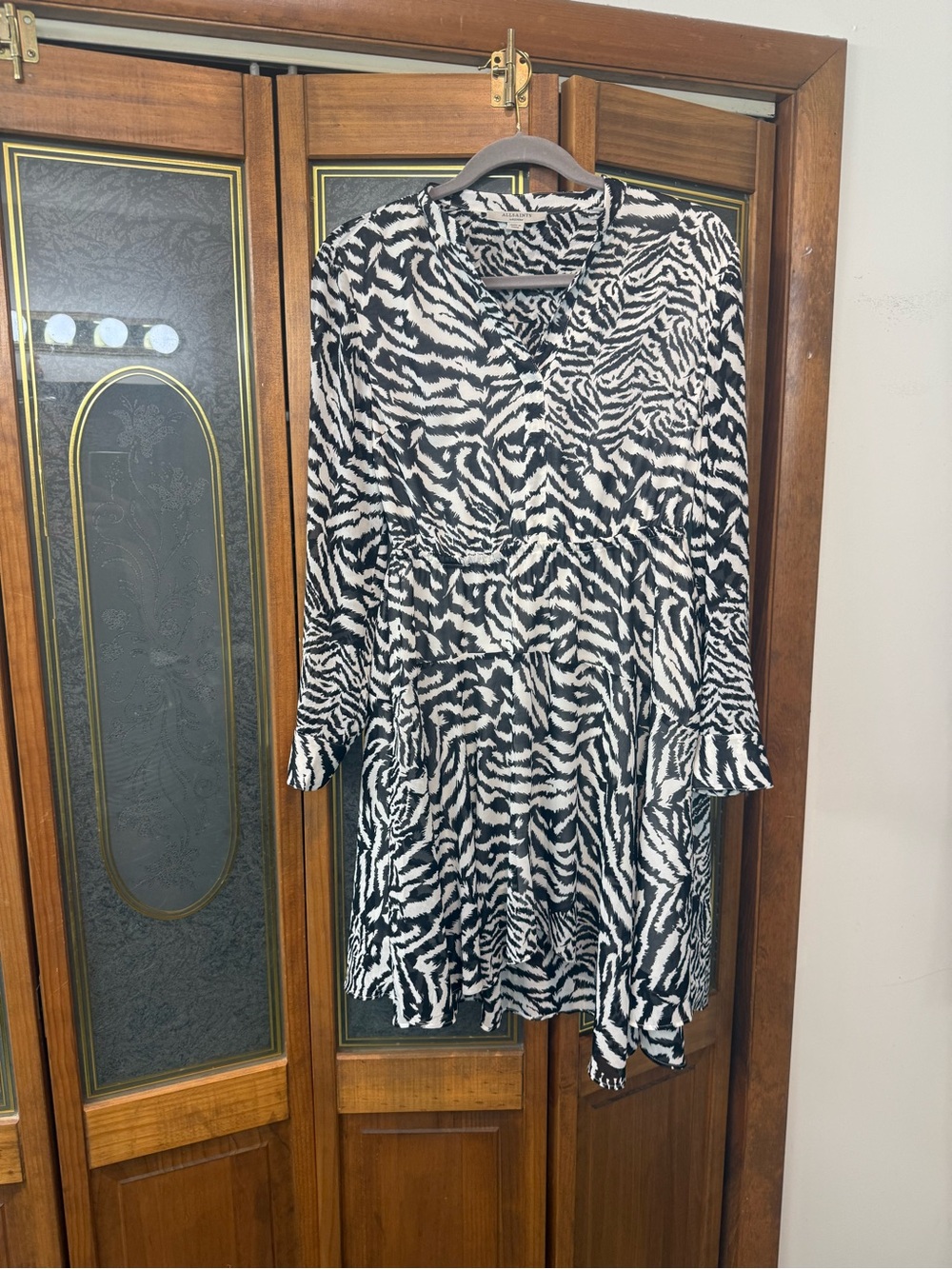 ALLSAINTS LADIES  Black and White Animal Print Dress, LIKE NEW